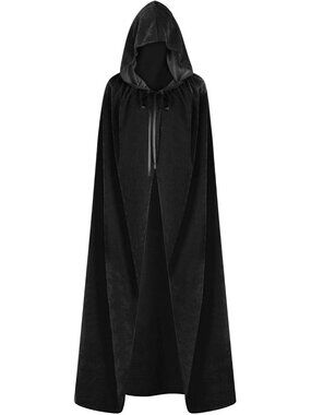 🎃Women's 59Inch Black Halloween Velvet Cloak Hood Cape Cloak Vampire Costume